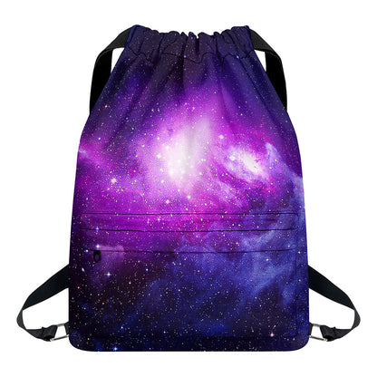 Purple Starfield Galaxy Space Print Drawstring Backpack