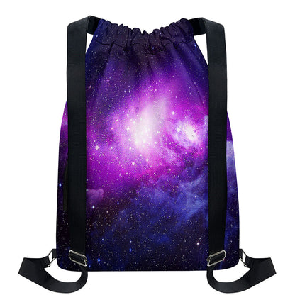 Purple Starfield Galaxy Space Print Drawstring Backpack