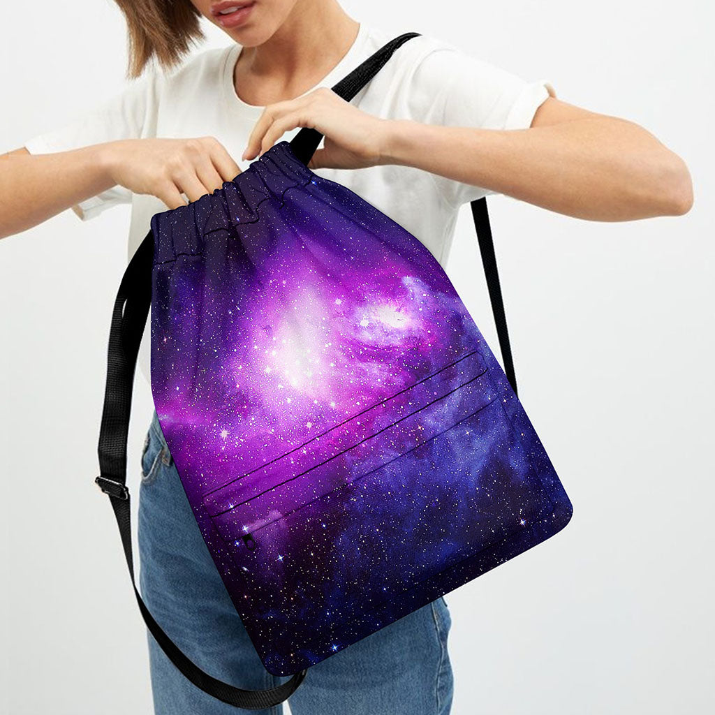 Purple Starfield Galaxy Space Print Drawstring Backpack