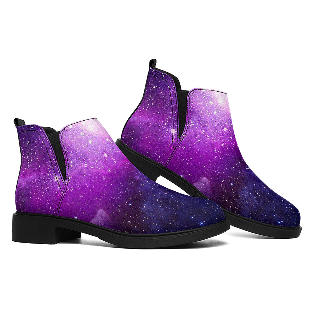 Purple Starfield Galaxy Space Print Flat Ankle Boots