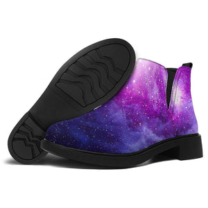 Purple Starfield Galaxy Space Print Flat Ankle Boots