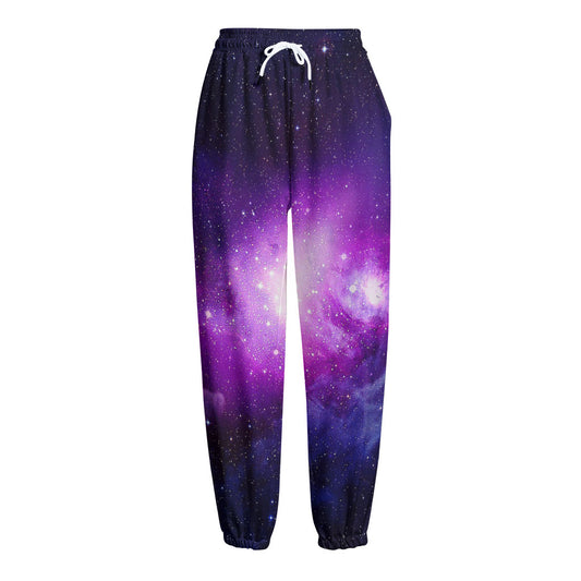 Purple Starfield Galaxy Space Print Fleece Lined Knit Pants