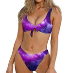 Purple Starfield Galaxy Space Print Front Bow Tie Bikini