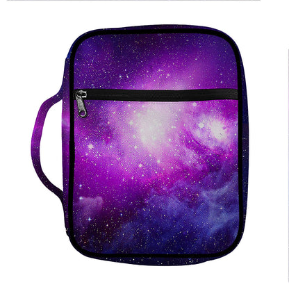 Purple Starfield Galaxy Space Print Front Pocket Bible Bag