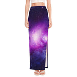 Purple Starfield Galaxy Space Print High Slit Maxi Skirt