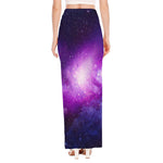 Purple Starfield Galaxy Space Print High Slit Maxi Skirt
