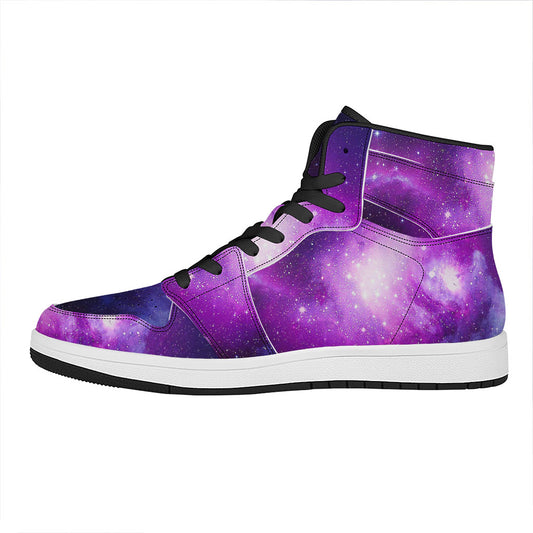 Purple Starfield Galaxy Space Print High Top Leather Sneakers