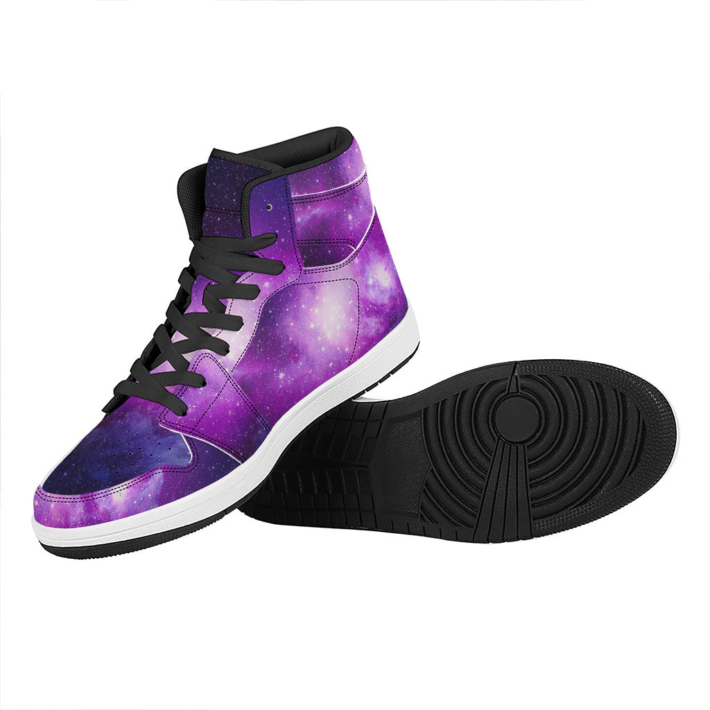 Purple Starfield Galaxy Space Print High Top Leather Sneakers