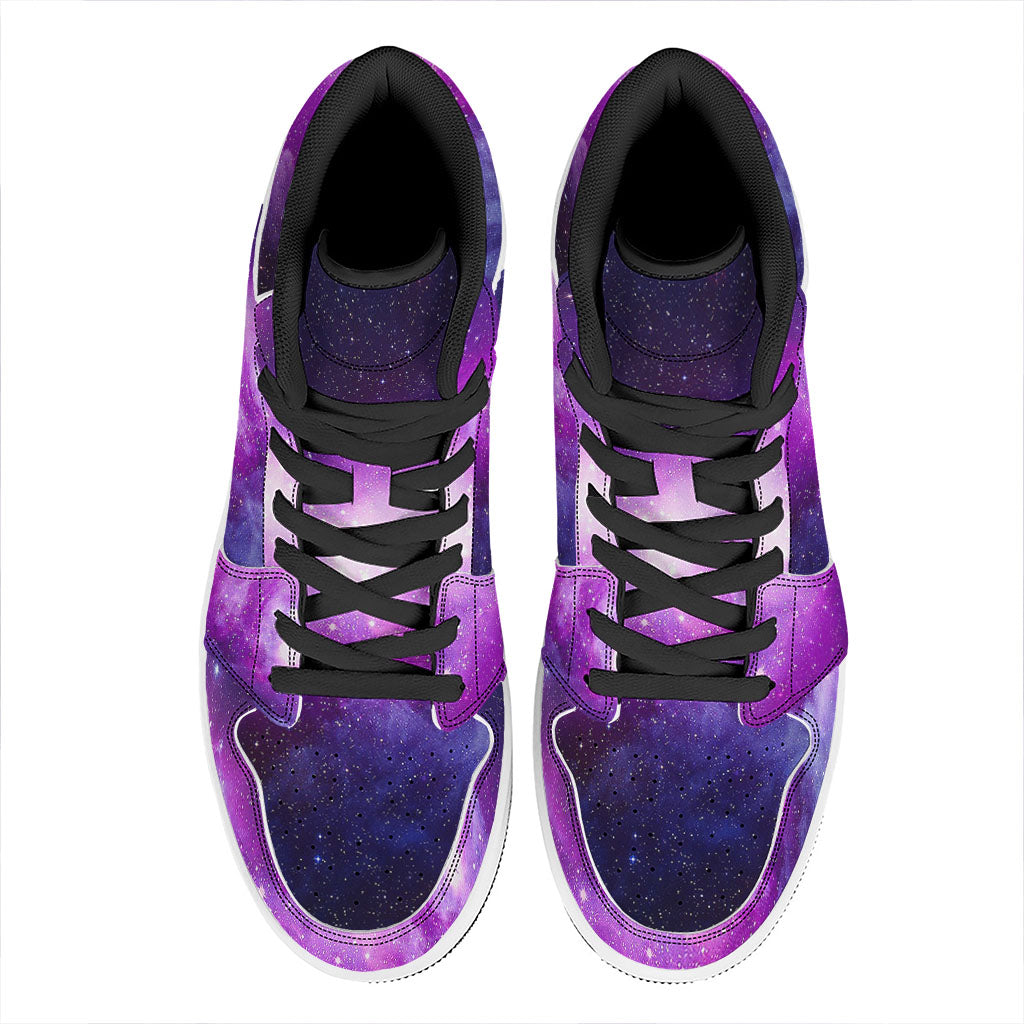 Purple Starfield Galaxy Space Print High Top Leather Sneakers