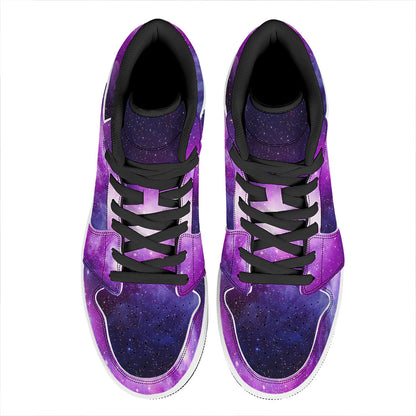 Purple Starfield Galaxy Space Print High Top Leather Sneakers