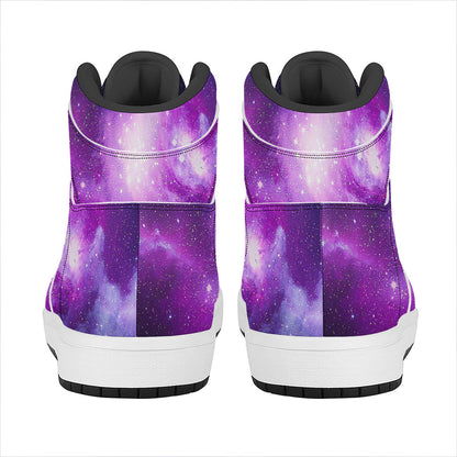 Purple Starfield Galaxy Space Print High Top Leather Sneakers