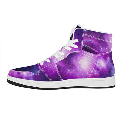 Purple Starfield Galaxy Space Print High Top Leather Sneakers