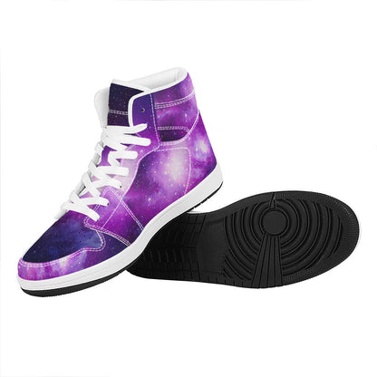 Purple Starfield Galaxy Space Print High Top Leather Sneakers