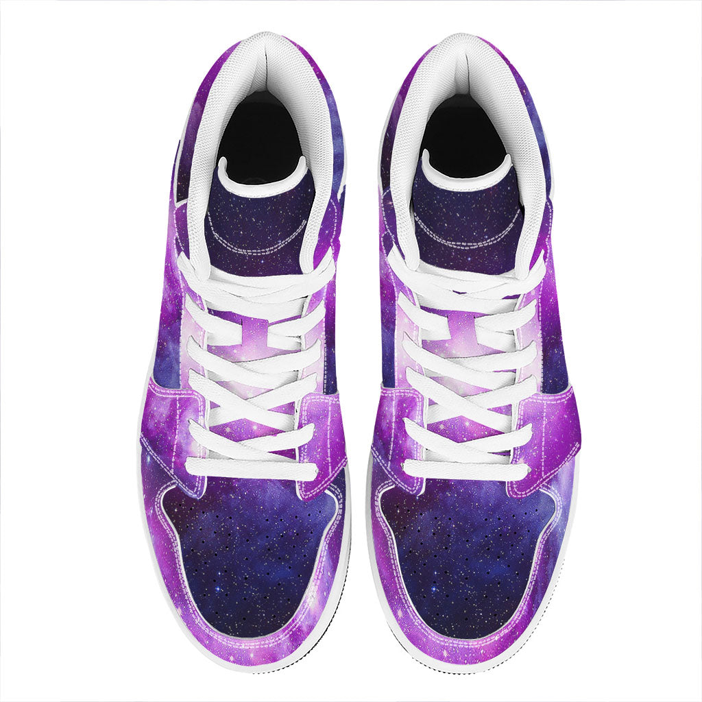 Purple Starfield Galaxy Space Print High Top Leather Sneakers