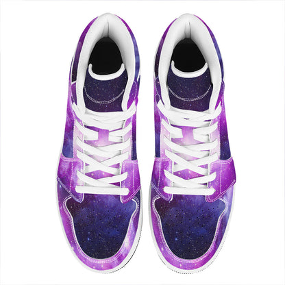 Purple Starfield Galaxy Space Print High Top Leather Sneakers