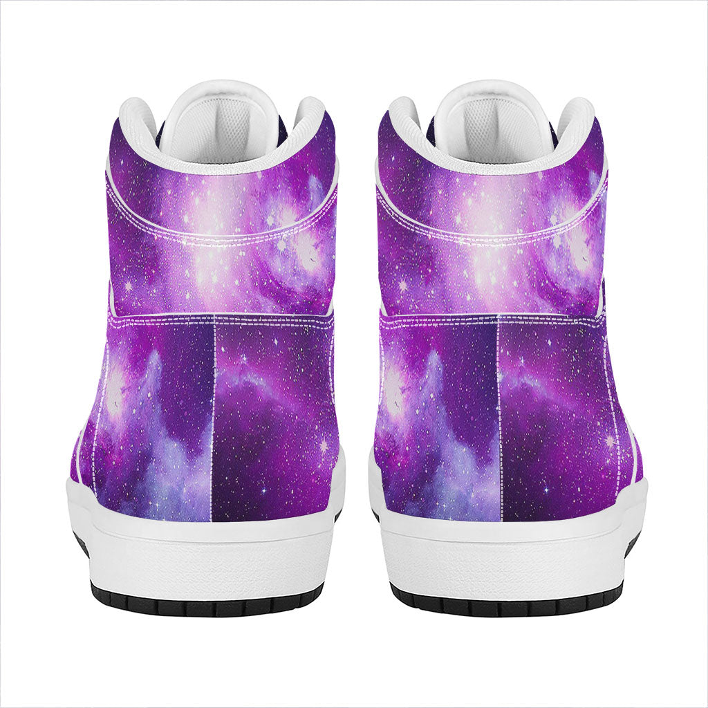 Purple Starfield Galaxy Space Print High Top Leather Sneakers