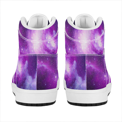 Purple Starfield Galaxy Space Print High Top Leather Sneakers
