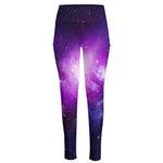 Purple Starfield Galaxy Space Print High-Waisted Pocket Leggings