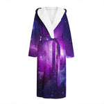 Purple Starfield Galaxy Space Print Hooded Bathrobe