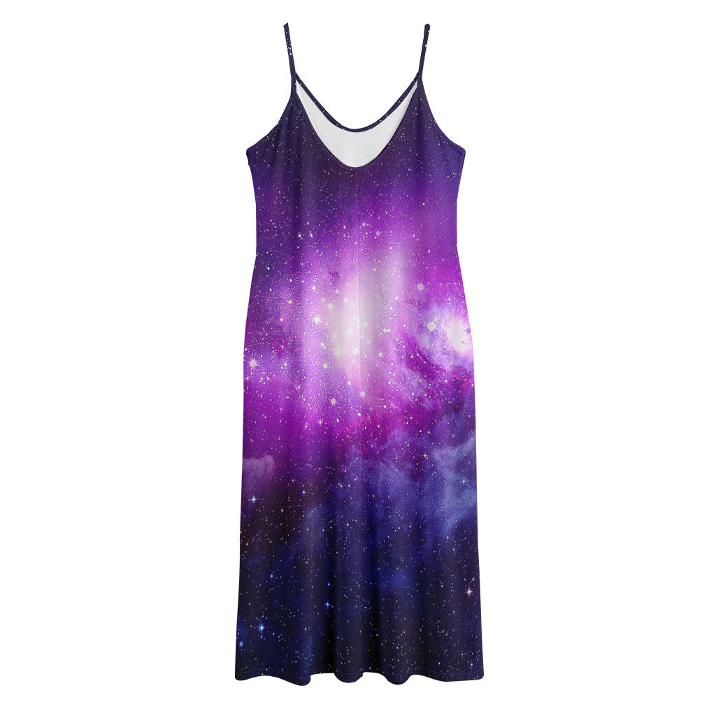 Purple Starfield Galaxy Space Print Jersey Midi Cami Dress