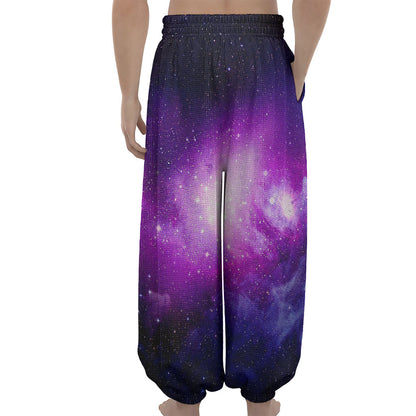 Purple Starfield Galaxy Space Print Lantern Pants
