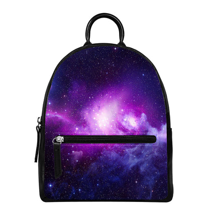 Purple Starfield Galaxy Space Print Leather Backpack