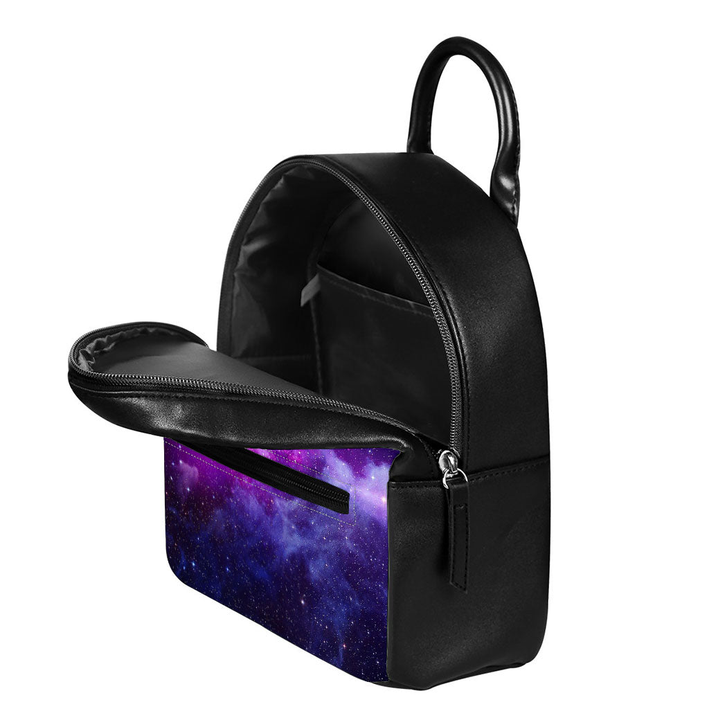 Purple Starfield Galaxy Space Print Leather Backpack