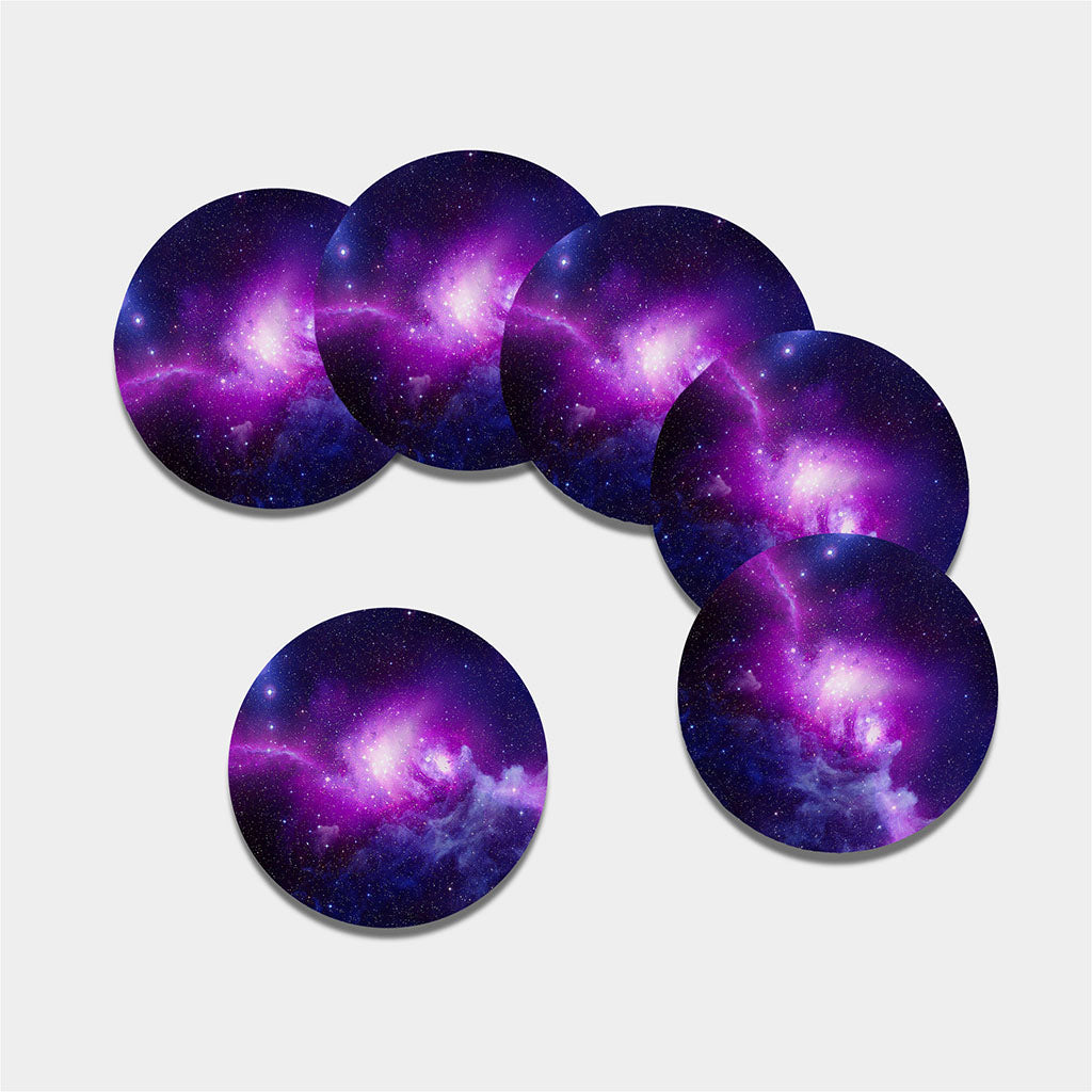 Purple Starfield Galaxy Space Print Leather Coaster Set