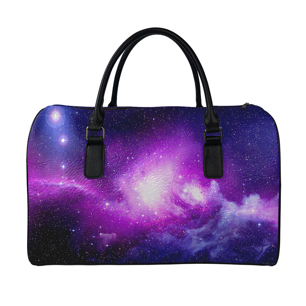 Purple Starfield Galaxy Space Print Leather Duffle Bag