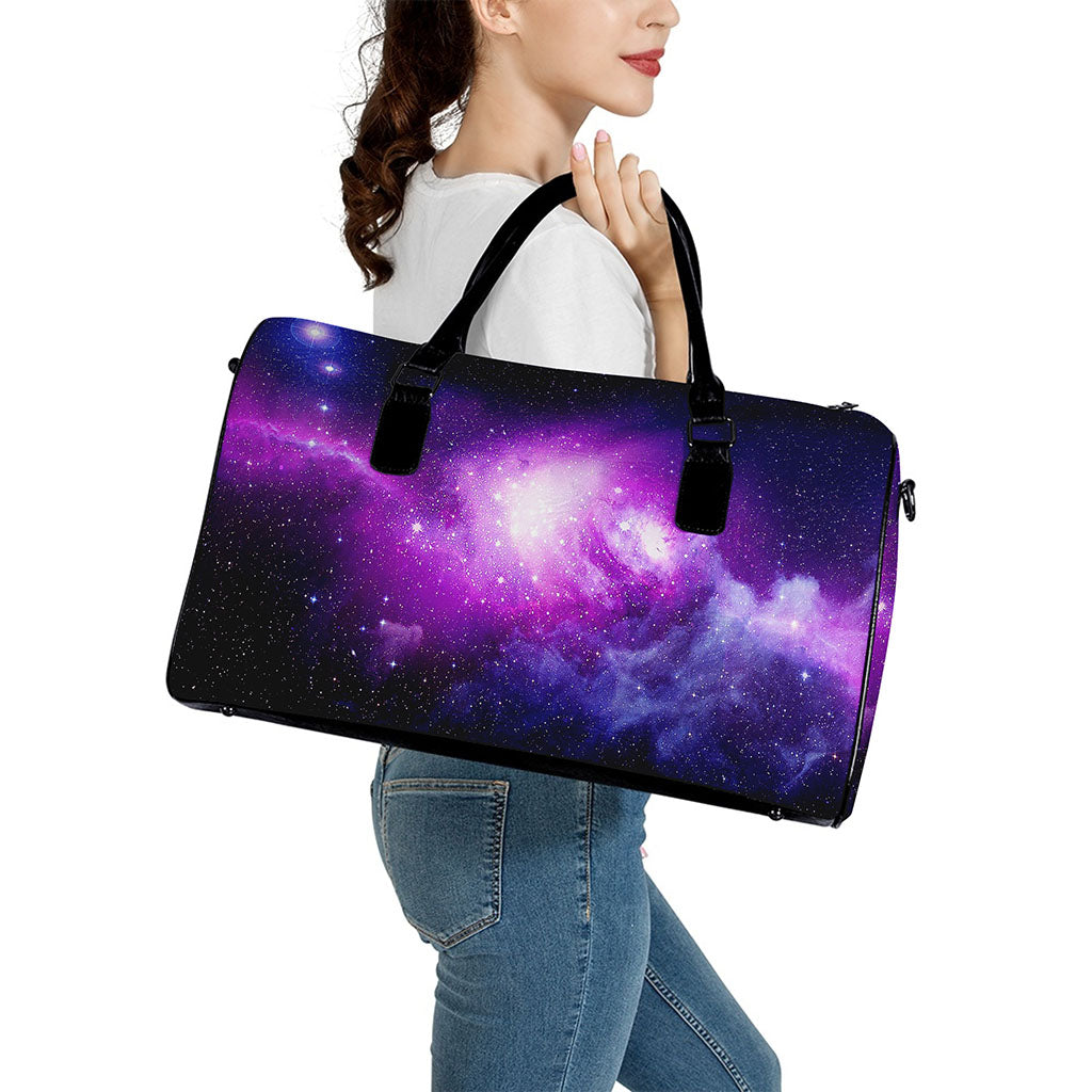 Purple Starfield Galaxy Space Print Leather Duffle Bag