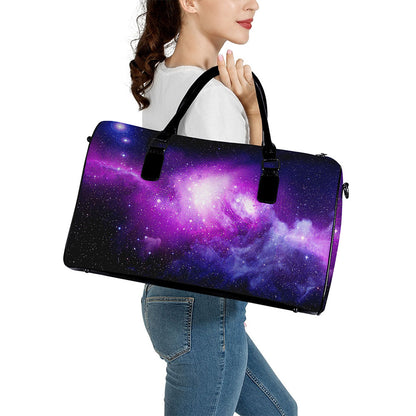Purple Starfield Galaxy Space Print Leather Duffle Bag