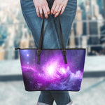 Purple Starfield Galaxy Space Print Leather Tote Bag