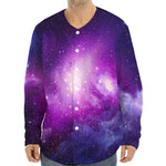 Purple Starfield Galaxy Space Print Long Sleeve Baseball Jersey