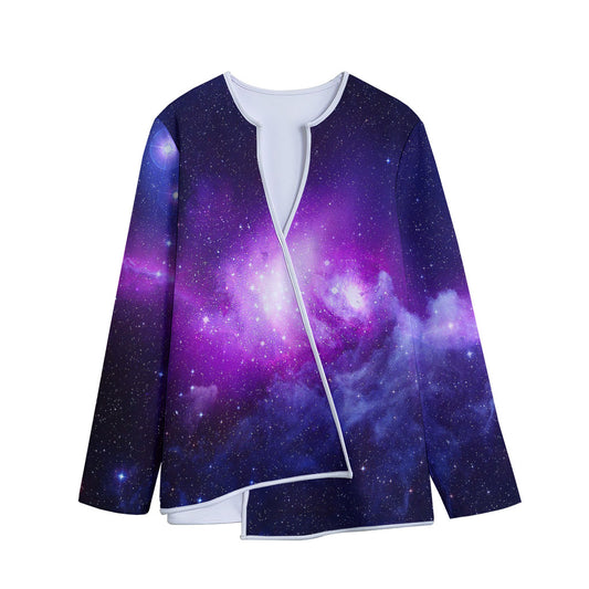 Purple Starfield Galaxy Space Print Long Sleeve Short Coat