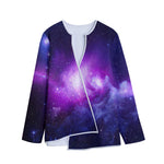 Purple Starfield Galaxy Space Print Long Sleeve Short Coat