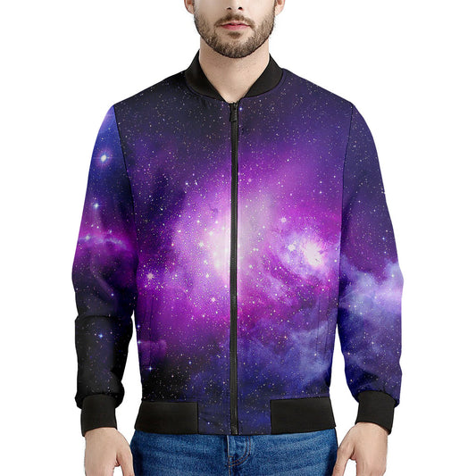 Purple Starfield Galaxy Space Print Men's Bomber Jacket