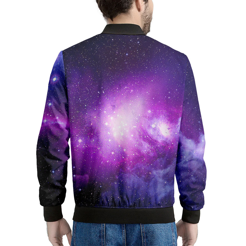 Purple Starfield Galaxy Space Print Men's Bomber Jacket