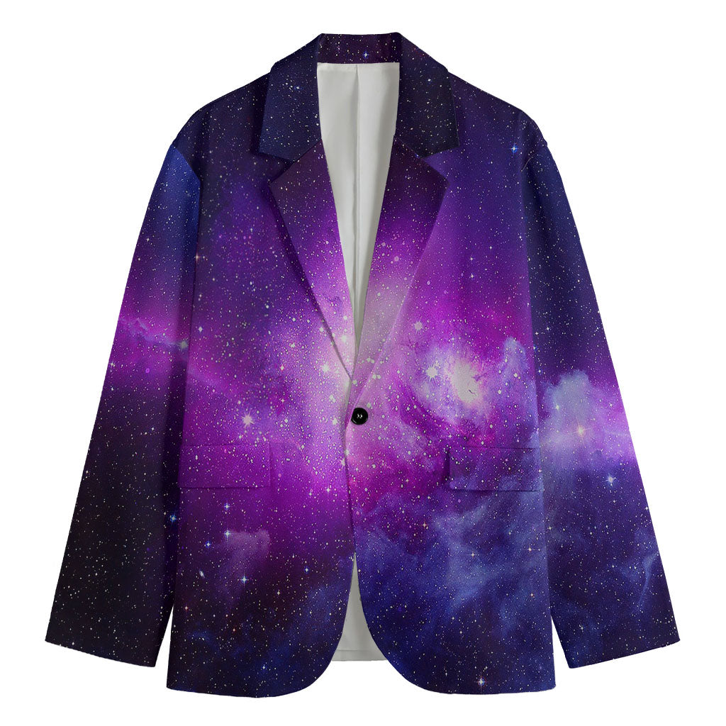 Purple Starfield Galaxy Space Print Men's Cotton Blazer