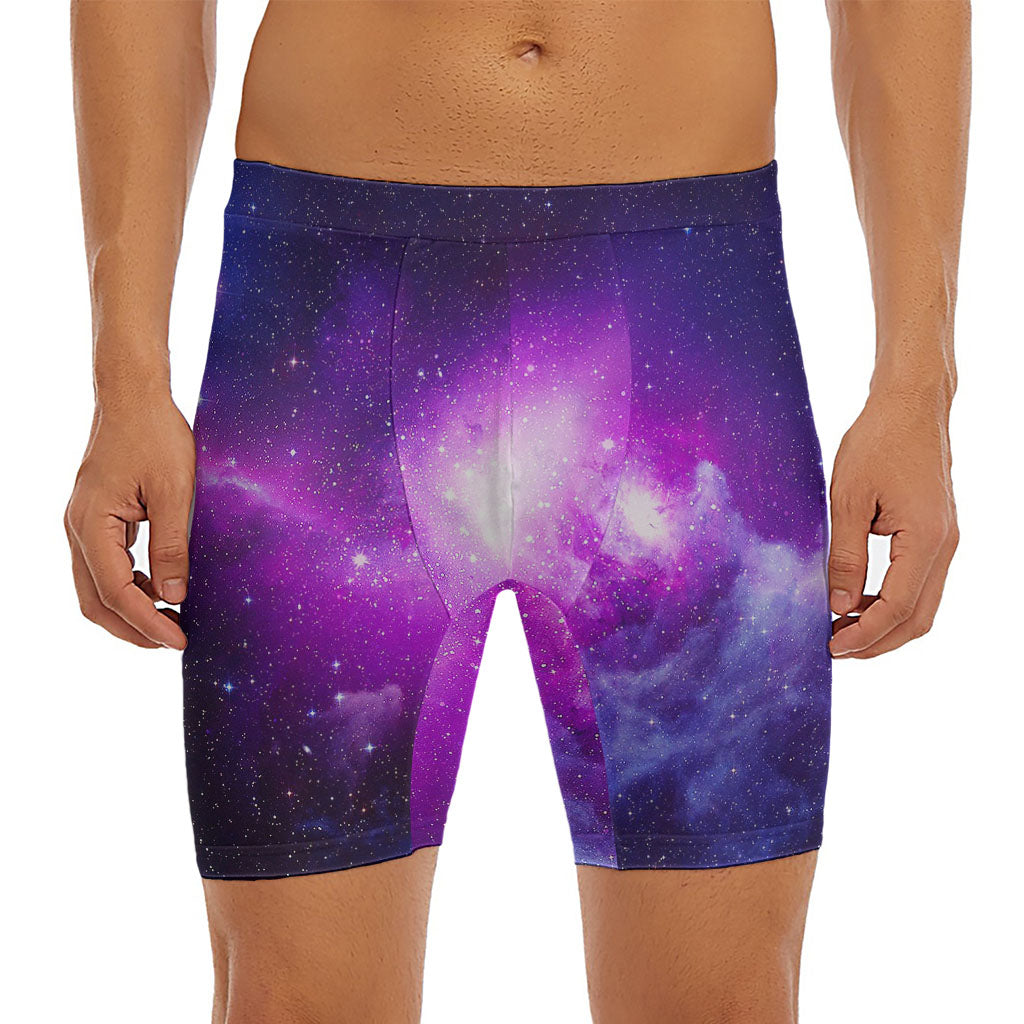 Purple Starfield Galaxy Space Print Men's Long Boxer Briefs