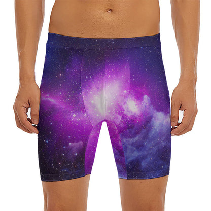 Purple Starfield Galaxy Space Print Men's Long Boxer Briefs