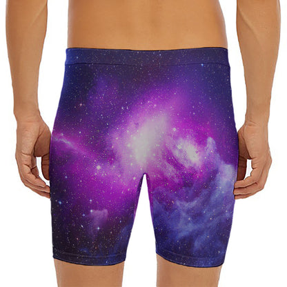 Purple Starfield Galaxy Space Print Men's Long Boxer Briefs