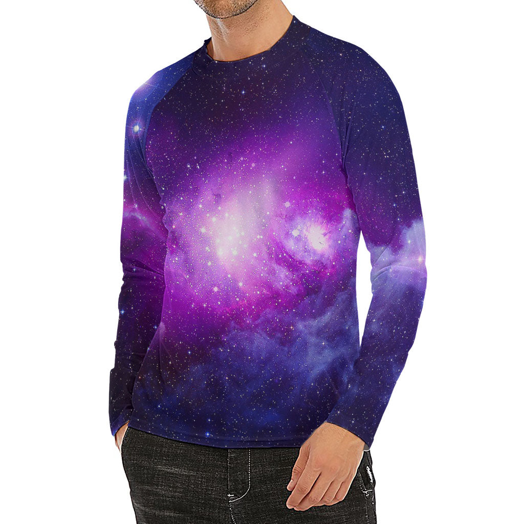 Purple Starfield Galaxy Space Print Men's Long Sleeve Rash Guard