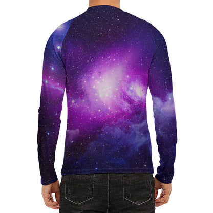 Purple Starfield Galaxy Space Print Men's Long Sleeve Rash Guard