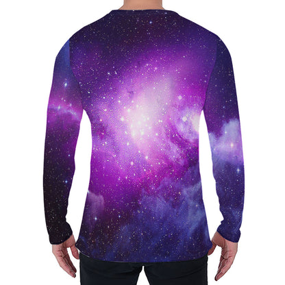 Purple Starfield Galaxy Space Print Men's Long Sleeve T-Shirt