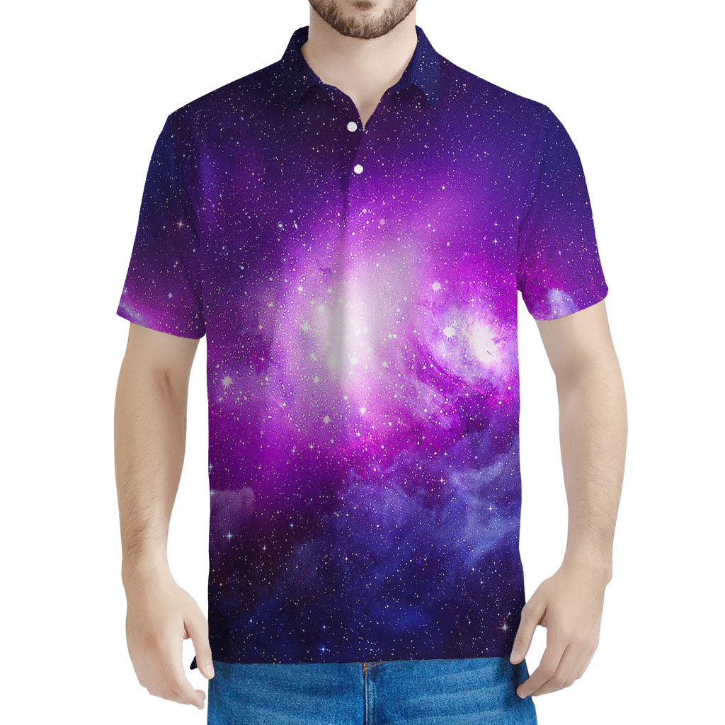 Purple Starfield Galaxy Space Print Men's Polo Shirt