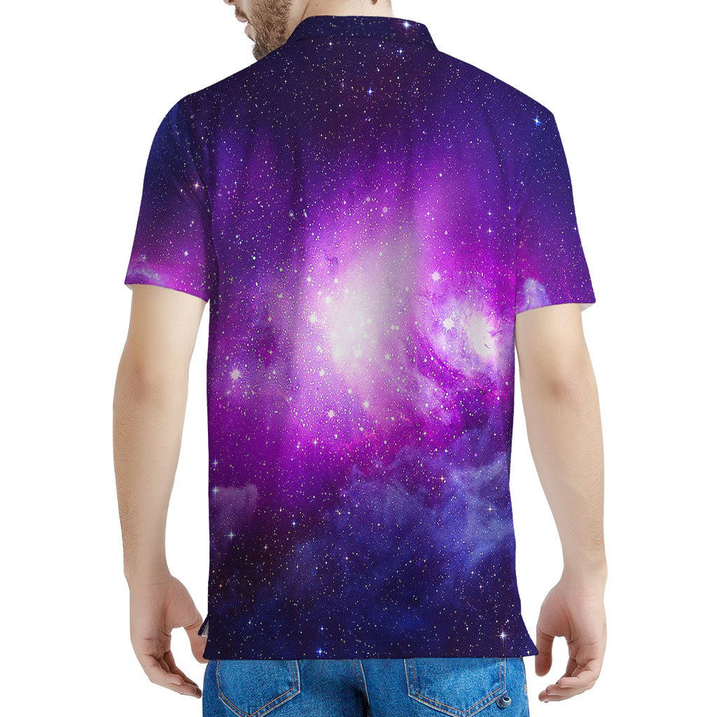 Purple Starfield Galaxy Space Print Men's Polo Shirt