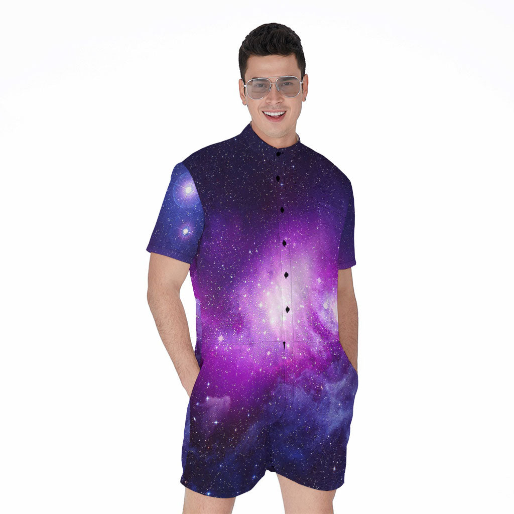 Purple Starfield Galaxy Space Print Men's Rompers