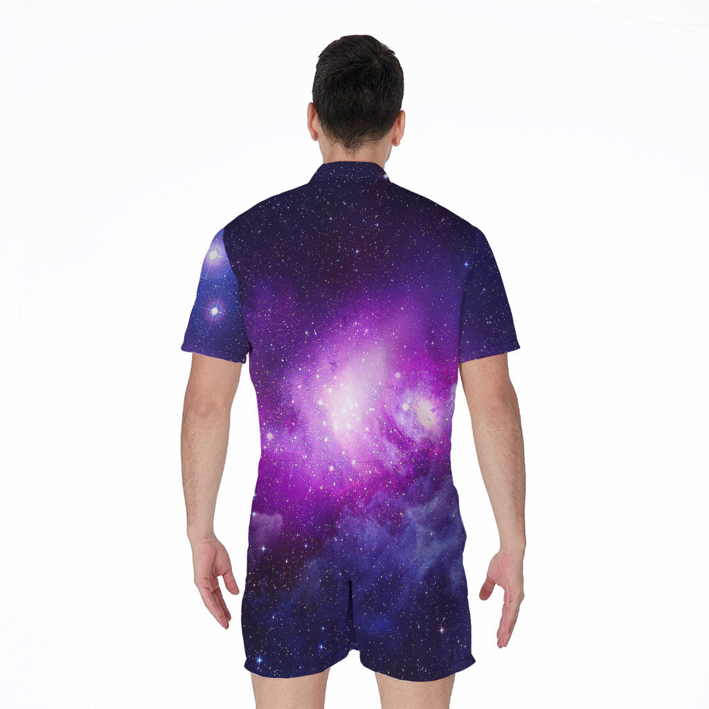 Purple Starfield Galaxy Space Print Men's Rompers