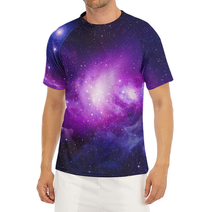 Purple Starfield Galaxy Space Print Men's Short Sleeve Rash Guard