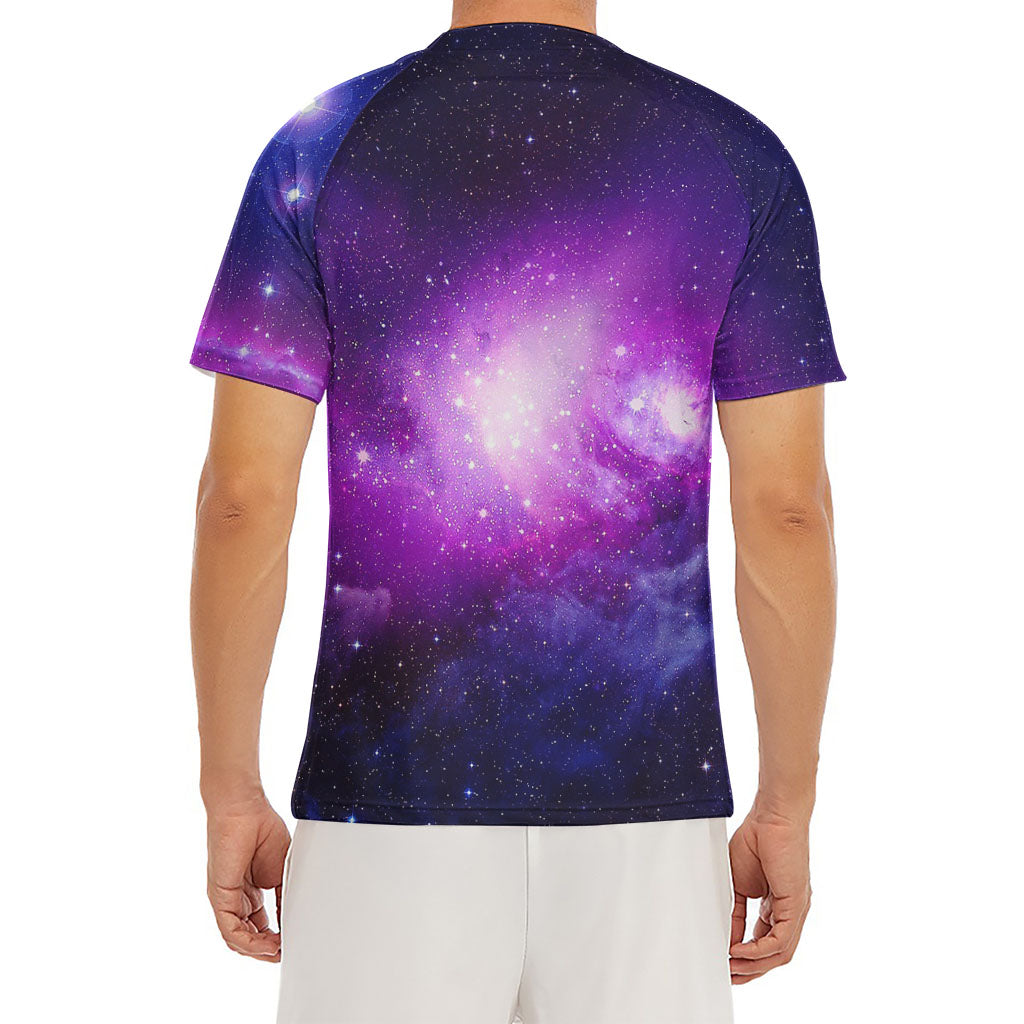 Purple Starfield Galaxy Space Print Men's Short Sleeve Rash Guard